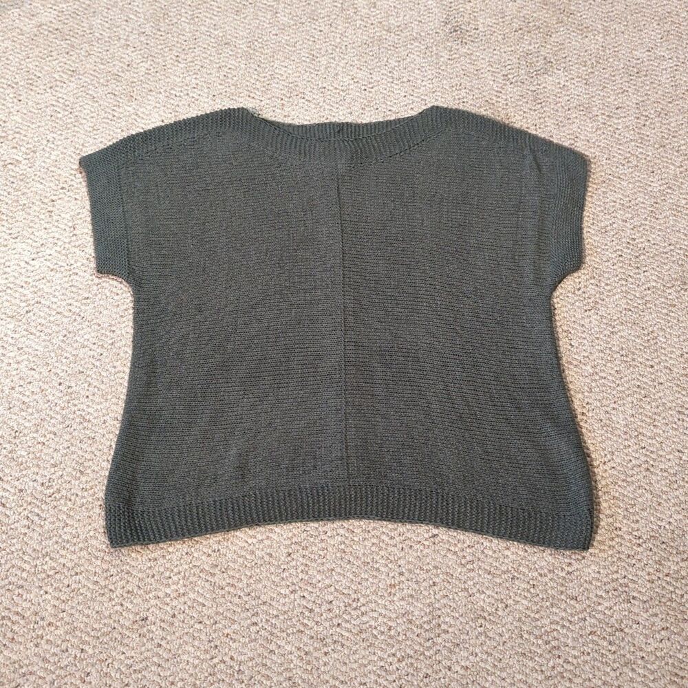 Cable & Gauge Short Sleeve Sweater Womens 3X Green Back Button Boxy Knit